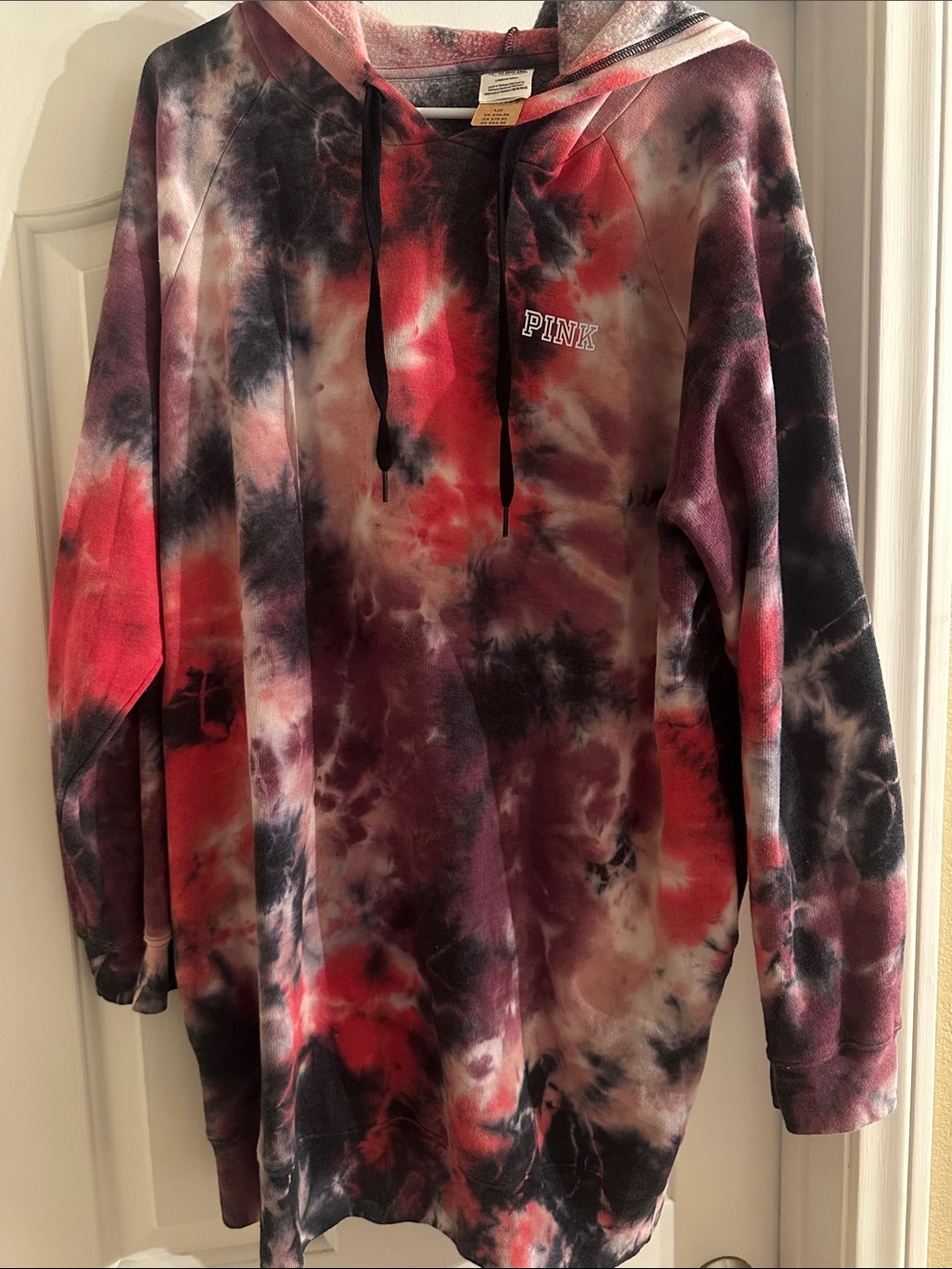 PINK Victoria's Secret  Tie-Dye oversized Hoodie Sweatshirt - Dark pink & Black